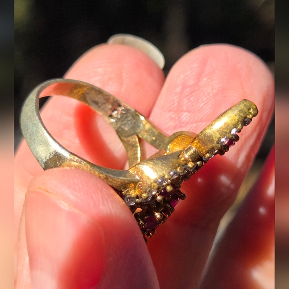 Ruby & Topaz Sterling & Gold Turkush Style Cocktail Ring Sz8.5 - Picture 7 of 8